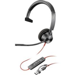 HP Poly Blackwire C3310 Micro-casque supra-auriculaire filaire Mono noir Suppression du bruit du microphone, Noise Cancelling micro-casque, volume réglable,