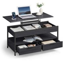 VASAGLE Table basse avec plateau relevable, Gris Anthracite + Noir D'encre / 100L x (48-63) H cm