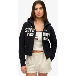 Superdry Femme Sweat à Capuche Court Décontracté Zippé Athletic Essentials Navy Taille: 34