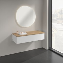 Villeroy und Boch Buffet Villeroy & Boch Antao K41101GF 120 x 26,8 x 50 cm, plan vasque couleur chêne miel, laque blanche brillante