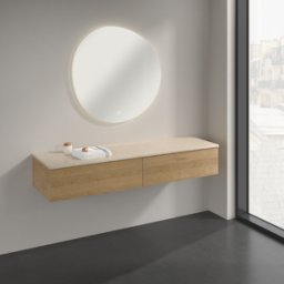 Villeroy und Boch Buffet Villeroy & Boch Antao K42103HN 160 x 26,8 x 50 cm, plan vasque couleur Botticino, chêne miel