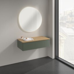 Villeroy und Boch Buffet Villeroy & Boch Antao K40101HL 100 x 26,8 x 50 cm, plan vasque couleur chêne miel, laque mate vert feuille