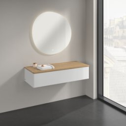 Villeroy und Boch Buffet Villeroy & Boch Antao K41001GF 120 x 26,8 x 50 cm, plan vasque couleur chêne miel, laque blanche brillante