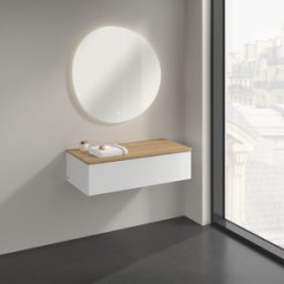 Villeroy und Boch Buffet Villeroy & Boch Antao K40101GF 100 x 26,8 x 50 cm, plan vasque couleur chêne miel, laque blanche brillante