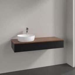 Villeroy und Boch Meuble vasque Villeroy & Boch Antao L11152PD avec éclairage, 1 tiroir, 1200 x 190 x 500 mm, façade texturée, laque noire mate / noyer chaud