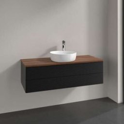 Villeroy und Boch Meuble vasque Villeroy & Boch Antao L21152PD avec éclairage, 2 tiroirs, 1200 x 360 x 500 mm, façade texturée, laque noire mate / noyer chaud