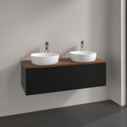 Villeroy und Boch Meuble vasque Villeroy & Boch Antao L35012PD avec éclairage, 1 tiroir, 1200 x 360 x 500 mm, façade lisse, laque noire mate / noyer chaud