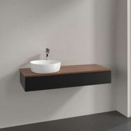 Villeroy und Boch Meuble vasque Villeroy & Boch Antao L11012PD avec éclairage, 1 tiroir, 1200 x 190 x 500 mm, façade lisse, laque noire mate / noyer chaud
