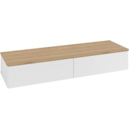 Villeroy und Boch Buffet Villeroy & Boch Antao L42101GF avec éclairage, 2 tiroirs, 1600 x 268 x 500 mm, façade texturée, laque blanche brillante / chêne miel