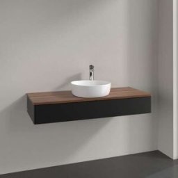 Villeroy und Boch Meuble vasque Villeroy & Boch Antao L10012PD avec éclairage, 1 tiroir, 1200 x 190 x 500 mm, façade lisse, laque noire mate / noyer chaud
