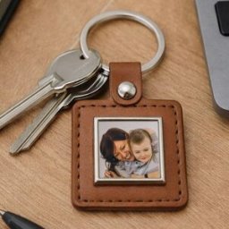 Ocadeau Porte clé cuir brun carré