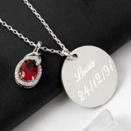 Ocadeau Collier pierre grenat gravé