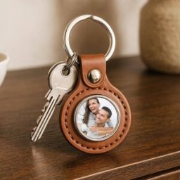 Ocadeau Porte clé cuir brun rond