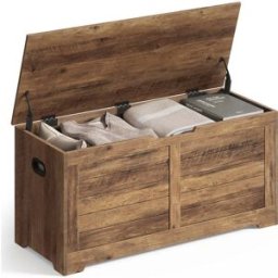 VASAGLE Coffre de rangement avec 2 charnières de sécurité, Marron Miel / 40 x 100 x 46 cm