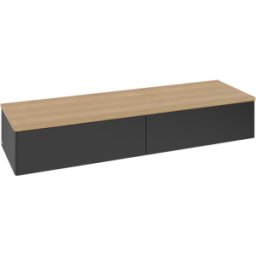 Villeroy und Boch Buffet Villeroy & Boch Antao L42001PD avec éclairage, 2 tiroirs, 1600 x 268 x 500 mm, façade lisse, laque noire mate / chêne miel