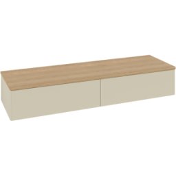 Villeroy und Boch Buffet Villeroy & Boch Antao L42001HJ avec éclairage, 2 tiroirs, 1600 x 268 x 500 mm, façade lisse, laque mate Gris Soie / Chêne Miel