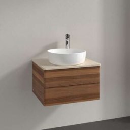 Villeroy und Boch Meuble vasque Villeroy & Boch Antao L18053HM avec éclairage, 2 tiroirs, 600 x 360 x 500 mm, façade lisse, Noyer chaud / Botticino
