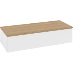 Villeroy und Boch Buffet Villeroy & Boch Antao L41001MT avec éclairage, 1 tiroir, 1200 x 268 x 500 mm, façade lisse, laque blanche mate / chêne miel