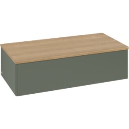 Villeroy und Boch Meuble vasque Villeroy & Boch Antao L40001HL avec éclairage, 1 tiroir, 1000 x 268 x 500 mm, façade lisse, laque mate Vert Feuille / Chêne Miel