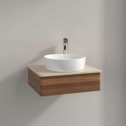 Villeroy und Boch Meuble vasque Villeroy & Boch Antao L07053HM avec éclairage, 1 tiroir, 600 x 190 x 500 mm, façade lisse, Noyer chaud / Botticino