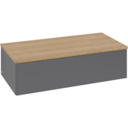 Villeroy und Boch Meuble vasque Villeroy & Boch Antao L40001GK avec éclairage, 1 tiroir, 1000 x 268 x 500 mm, façade lisse, laque anthracite mate / chêne miel