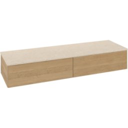 Villeroy und Boch Buffet Villeroy & Boch Antao L42003HN avec éclairage intégré, 2 tiroirs, 1600 x 268 x 500 mm, façade lisse, chêne miel / Botticino