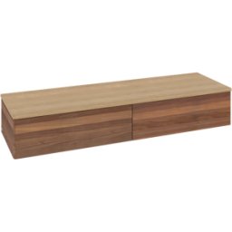 Villeroy und Boch Buffet Villeroy & Boch Antao L42001HM avec éclairage, 2 tiroirs, 1600 x 268 x 500 mm, façade lisse, Noyer chaud / Chêne miel