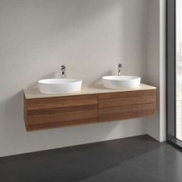 Villeroy und Boch Meuble vasque Villeroy & Boch Antao L28113HM avec éclairage, 4 tiroirs, 1600 x 360 x 500 mm, façade texturée, Noyer chaud / Botticino