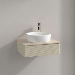 Villeroy und Boch Meuble vasque Villeroy & Boch Antao L07113HJ avec éclairage, 1 tiroir, 600 x 190 x 500 mm, façade texturée, laque mate Gris Soie / Botticino