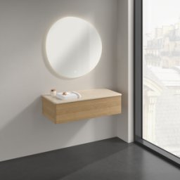 Villeroy und Boch Buffet Villeroy & Boch Antao K40103HN 100 x 26,8 x 50 cm, plan vasque couleur Botticino, chêne miel