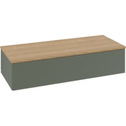 Villeroy und Boch Buffet Villeroy & Boch Antao L41101HL avec éclairage, 1 tiroir, 1200 x 268 x 500 mm, façade texturée, laque mate Vert Feuille / Chêne Miel