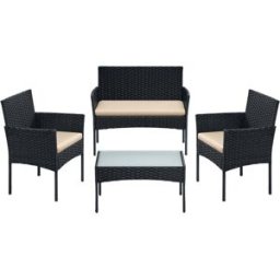 SONGMICS Salon de jardin extérieur 4 pièces, Noir + Taupe