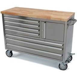HBM servante d’atelier avec plan de travail en bois, 122 cm, acier inoxydable