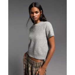 Bershka Pull Manches Courtes Col Rond Femme L Gris