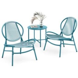 SONGMICS Ensemble salon de jardin 1 table 2 chaises, Bleu Lac