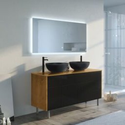 Distribain Meubles salle de bain VERZINO 1400 Bois Naturel et Noir mat