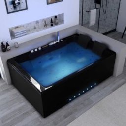 Distribain Baignoire balnéo rectangulaire Belize Black Droite 32 jets Whirlpool