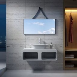 Distribain Plan de toilette avec vasque rectangulaire en solid surface SDK52 + SDV36