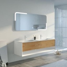 Distribain Meuble salle de bain PORTOFINO 1600 Blanc et Bois Naturel
