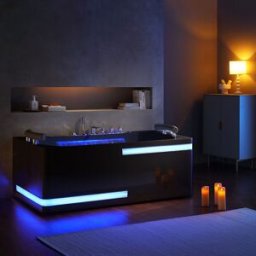 Distribain Baignoire balnéo rectangulaire Santorin Black 68 jets Whirlpool