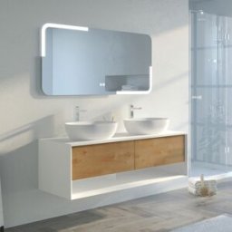 Distribain Meuble salle de bain SANZA 1400 Blanc et Bois Naturel