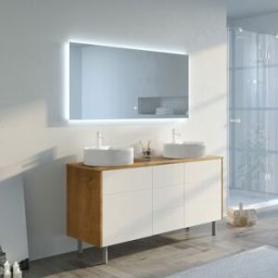 Distribain Meubles salle de bain VENEZIA Bois Naturel et Blanc mat