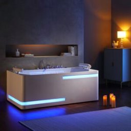 Distribain Baignoire balnéo rectangulaire Santorin 68 jets Whirlpool