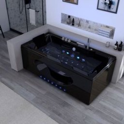 Distribain Baignoire balnéo noire rectangulaire Caïman Black 32 jets Whirlpool
