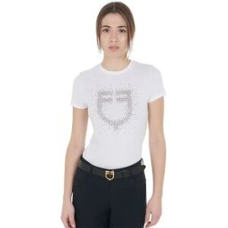 Equestro T-shirt à Manches Courtes Pink Diamond Logo Cotton White S Femme