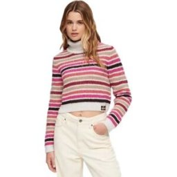 Superdry Pull à Col Roulé Stripe Crop Ecru Stripe XS Femme