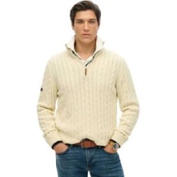 Superdry Pull à Demi-zip Cotton Classic Cable Cream XL Homme