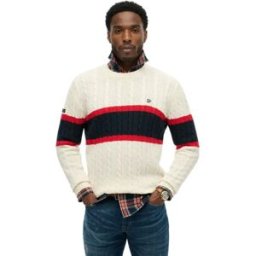 Superdry Pull Stripe Cable Ecru / Eclipse Navy XL Homme