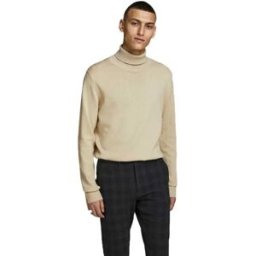 Jack & Jones Pull Emil Knit Roll Neck Detail Melange Oatmeal 2XL Homme