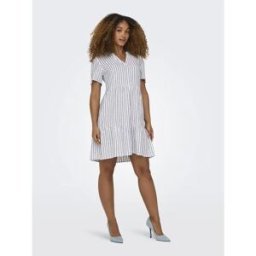 Only Robe Courte à Manches Courtes Tiri Caro Bright White / Stripes Naval Academy XS Femme